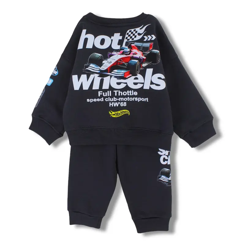 Baby Boys Cotton Two-Piece Outfit Set  Grey with Hot Wheels Speed Crew Design