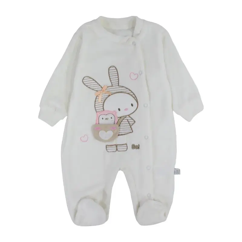 Baby Girls Velvet Baby Footie  Rabbit & Owl Design