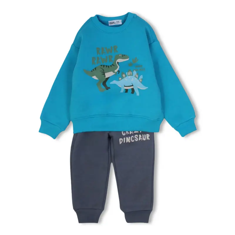 Boys Cotton Pajama Set  Turquoise with Dino Print