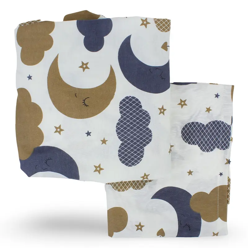 Cotton Bed Sheet  Off White with Moon, Stars & Clouds Print