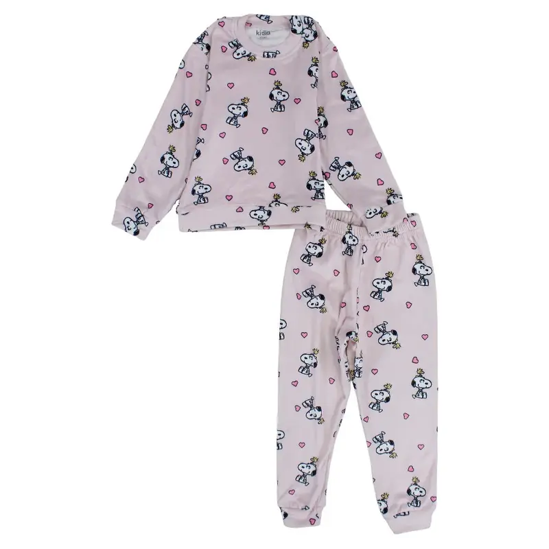 Girls Velvet Thermal Set - Pink with Snoopy Print