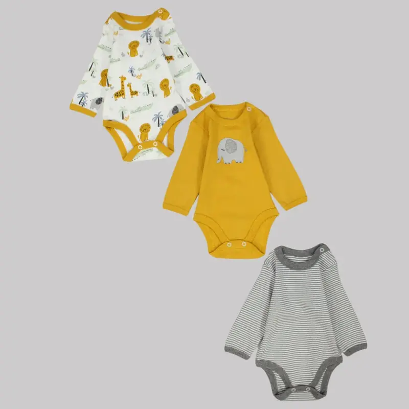 Pack Of 3 - Multicolored Long-Sleeved Underwear Bodysuit