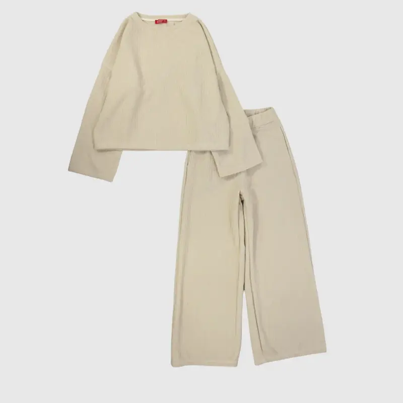 Plain Beige Long-Sleeved Fleeced Pajama