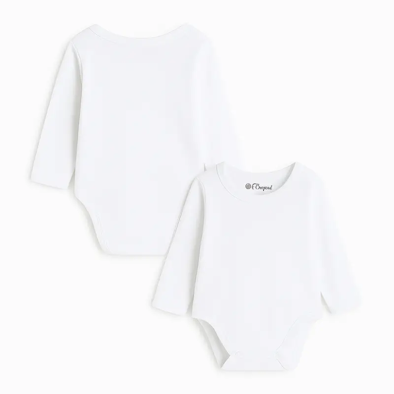 Pack Of 2 - Unisex Plain White Long-Sleeved Underwear Bodysuit