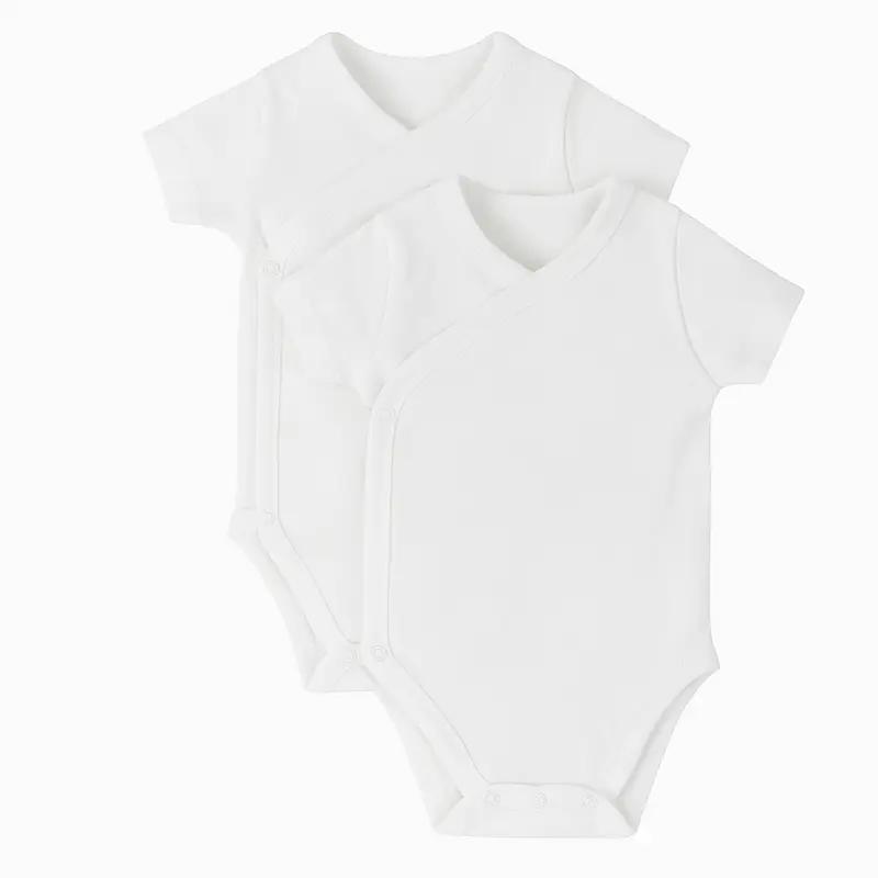 Pack Of 2 - White Short-Sleeved Wrap-Over Bodysuit