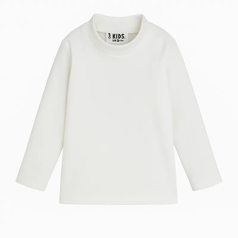 Unisex Plain White Long-Sleeved Half-Collar T-Shirt