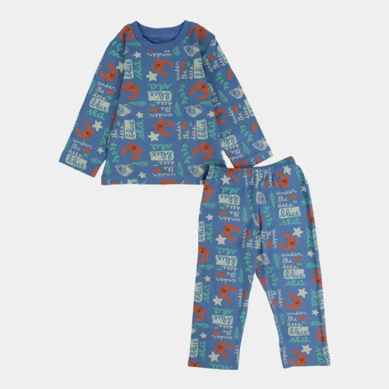 Boys Cotton Pajama Set  Blue with Under the Sea Print