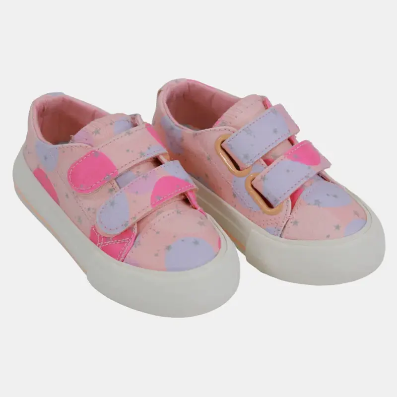 Girls' Leather Sneakers  Pink with Circle Design