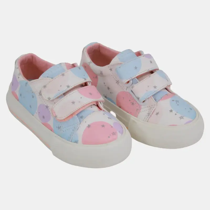Girls' Leather Sneakers  White with Circle Design