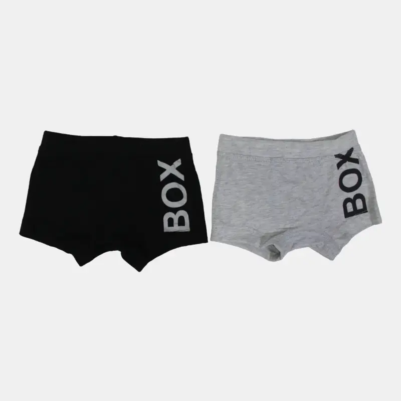Pack of 2  Boys Cotton Boxer Shorts & Black & Gray