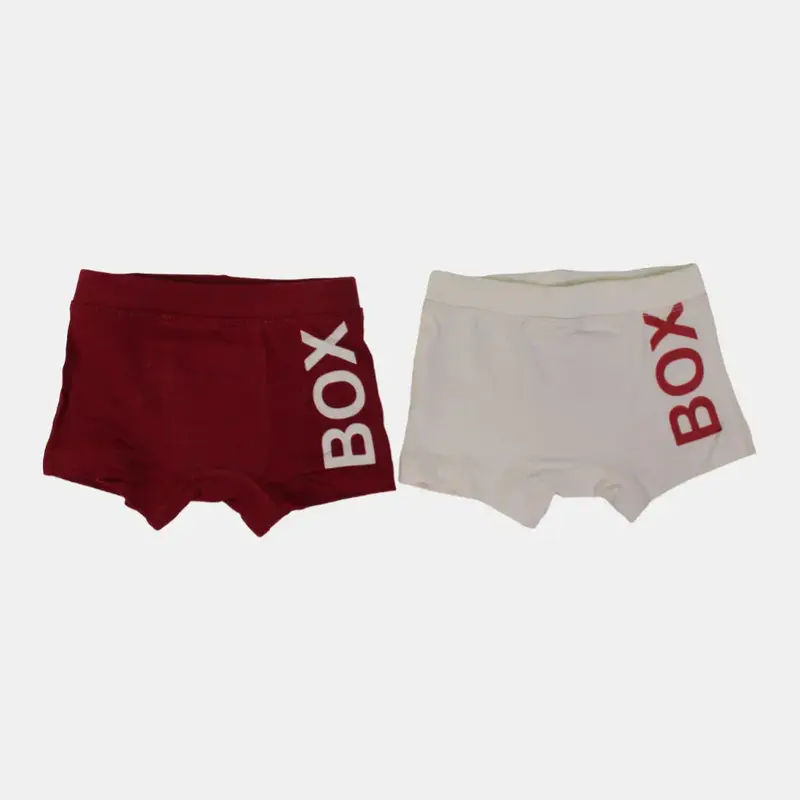 Pack of 2  Boys Cotton Boxer Shorts & Red & Beige