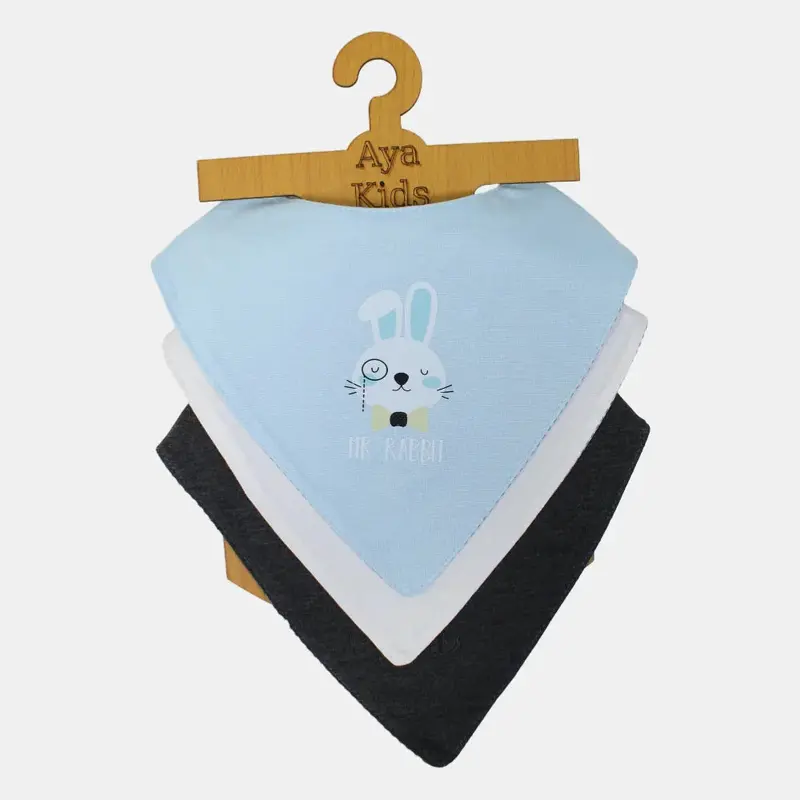 Pack of 3  Unisex Baby Cotton Bib Set "Mr. Rabbit Scarf Style