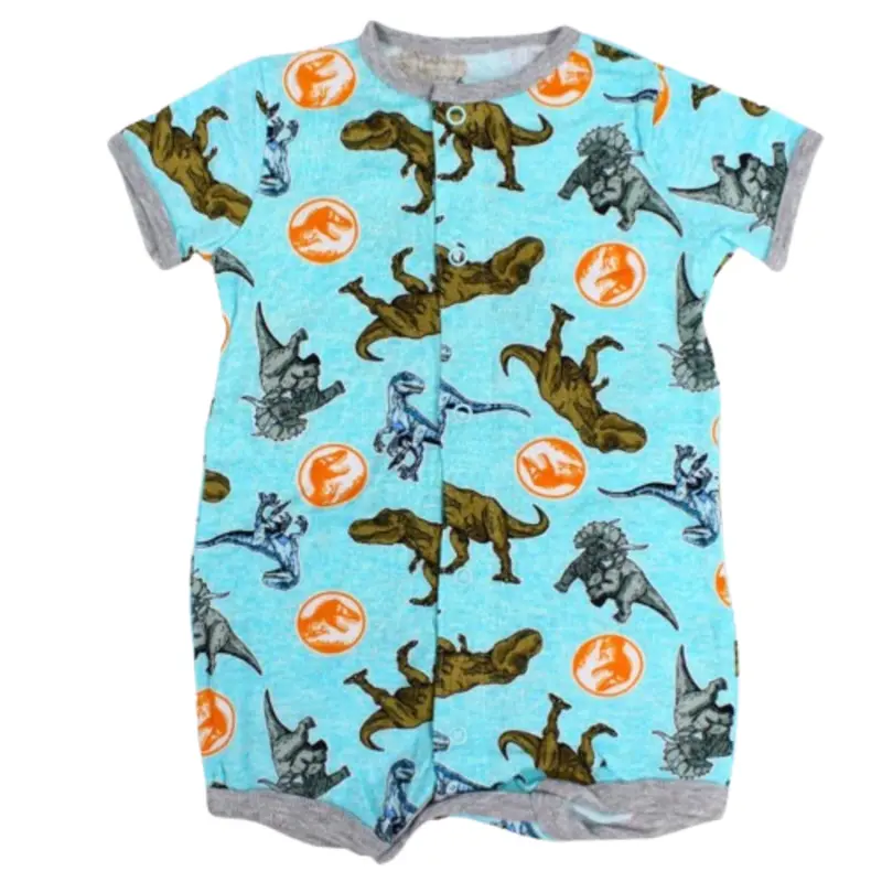 Baby Boys Cotton Romper  Aqua with Dinosaurs Print