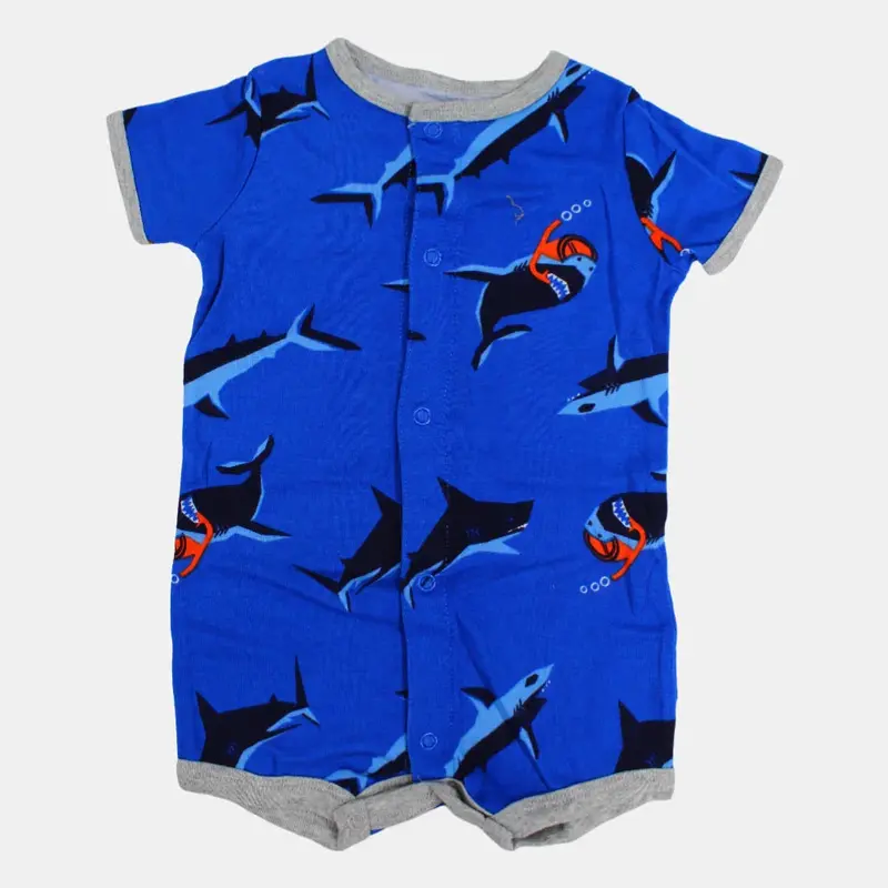 Baby Boys Cotton Romper  Blue with Dolphin Print