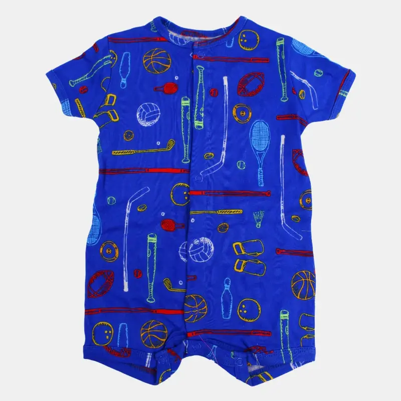 Baby Boys Cotton Romper  Blue with Sports Print