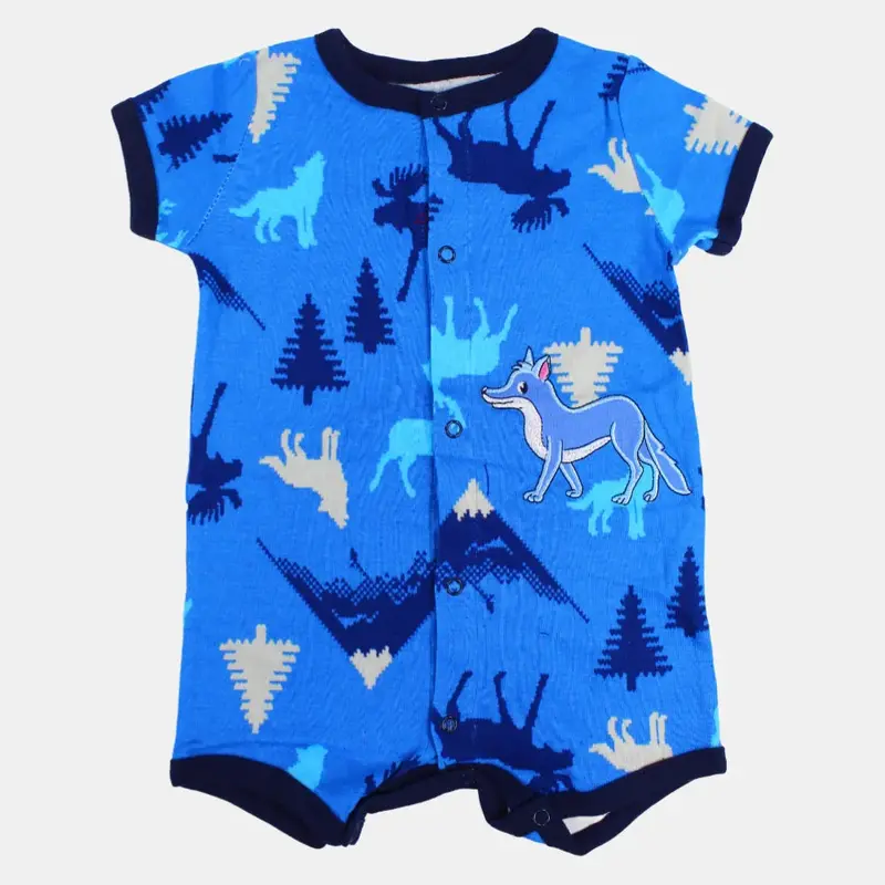 Baby Boys Cotton Romper  Blue with Wolf Design