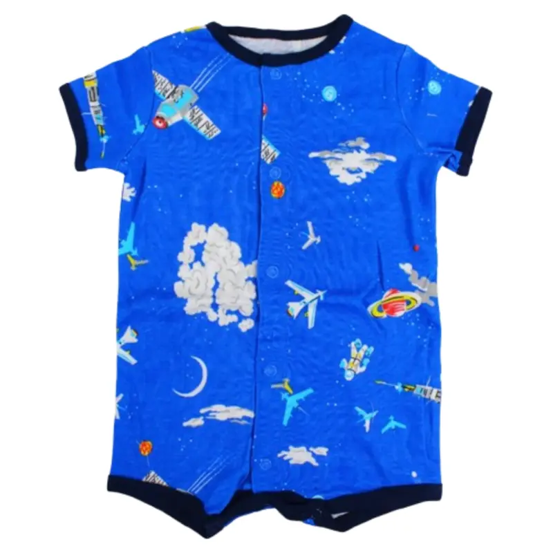 Baby Boys Cotton Romper - Fun Rocket Print