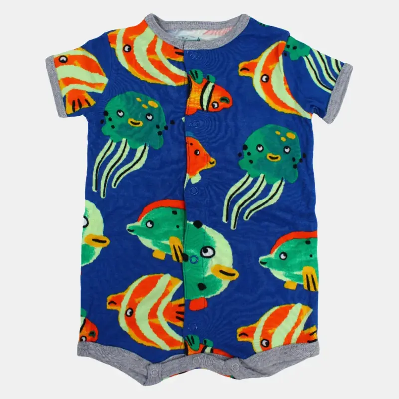 Baby Boys Cotton Romper  Indigo with Under The Sea Design