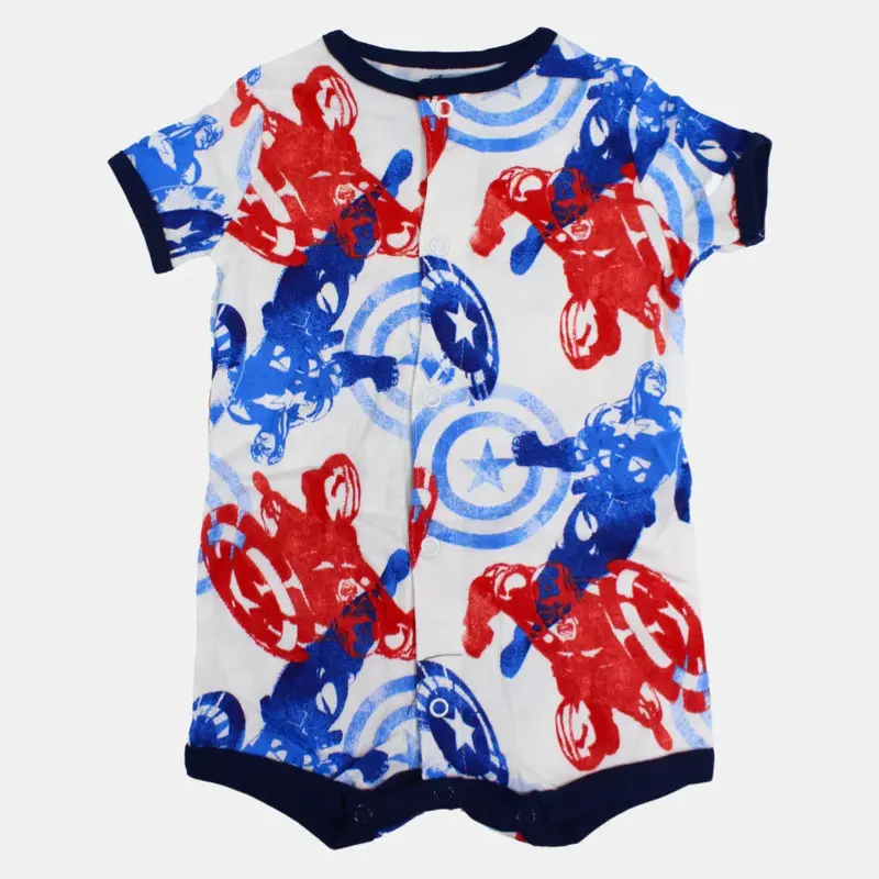Baby Boys Cotton Romper  White with Captain America Design