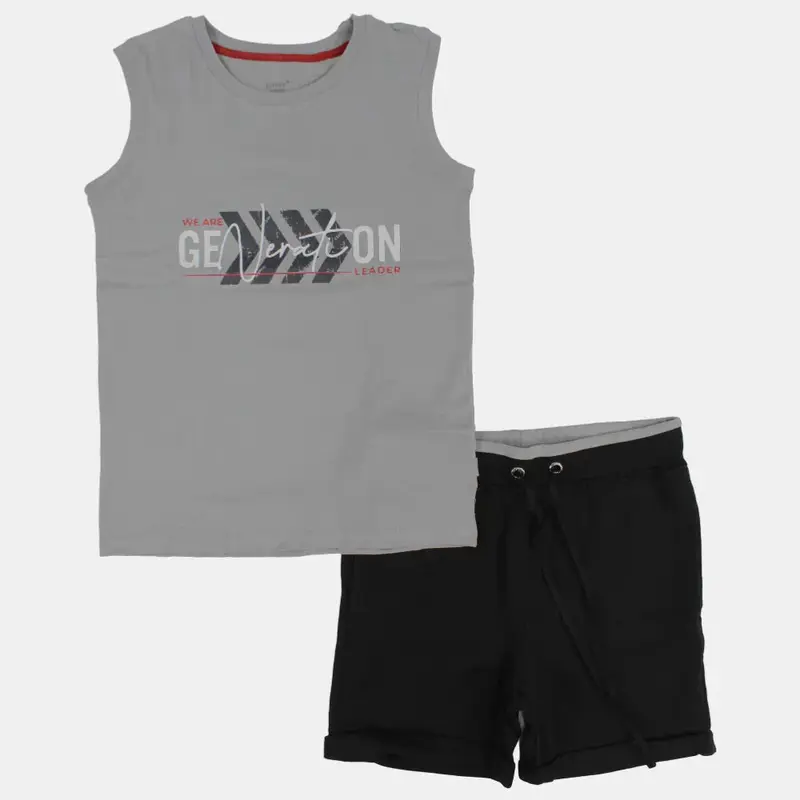 Boys Sleeveless Cotton Pajama Set  Grey