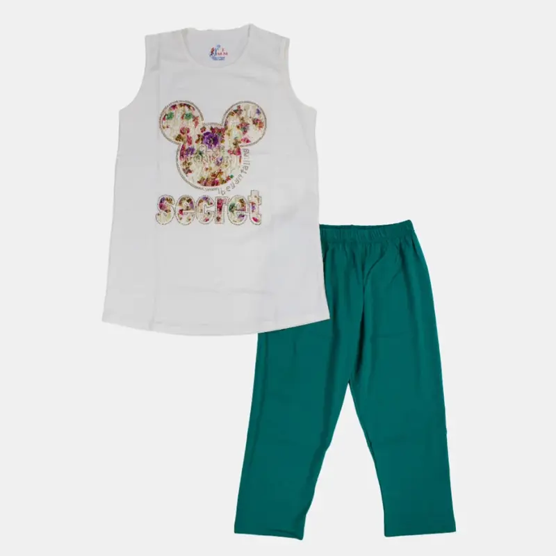 Mickey Mouse Head Girls Cotton Sleeveless Pajama Set