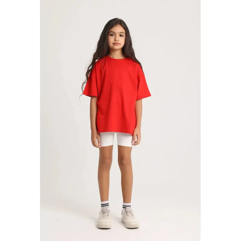 Unisex Kids' Red Oversized T-Shirt  Cotton