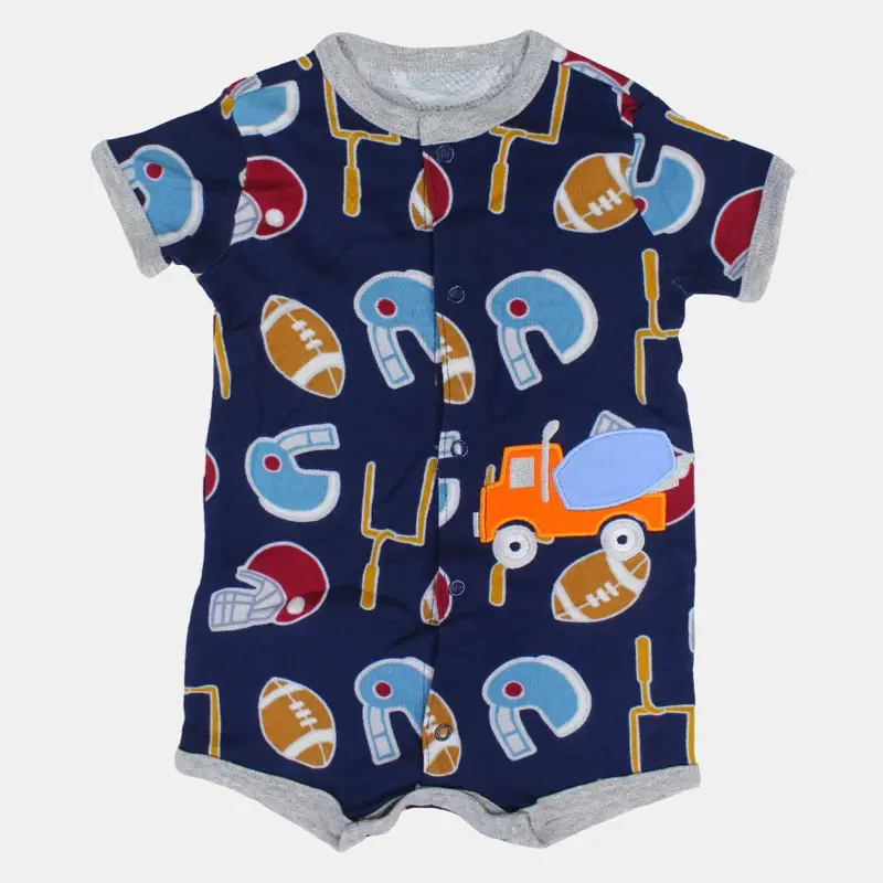 Baby Boys Cotton Romper  Navy Blue with Sports Print
