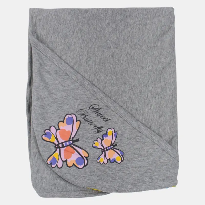 Baby Girls Cotton Blanket  Gray with Shiny Butterflies