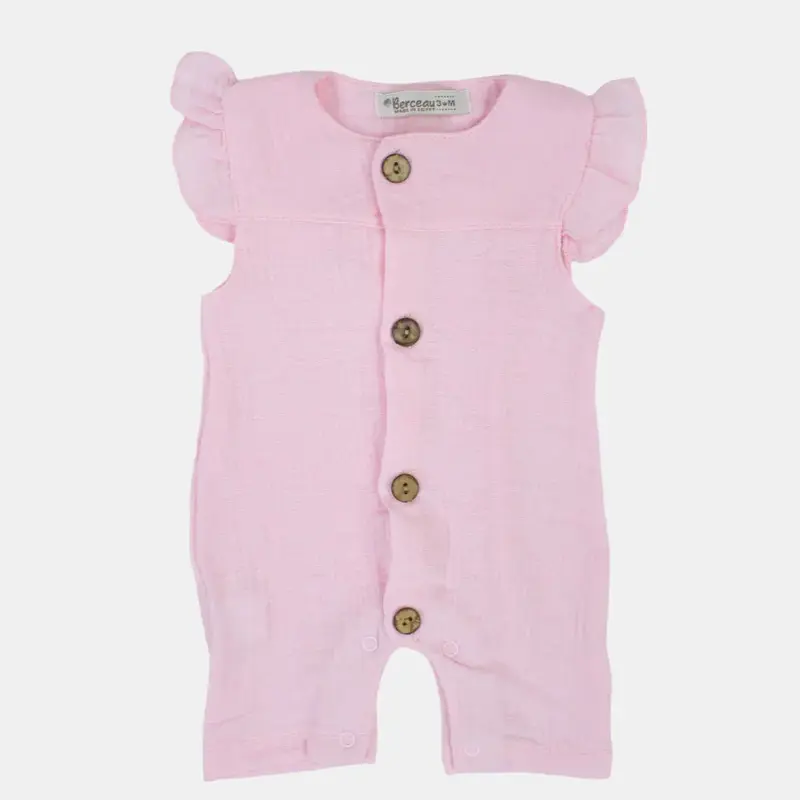 Baby Girls Cotton Romper  Wooden Button Detail