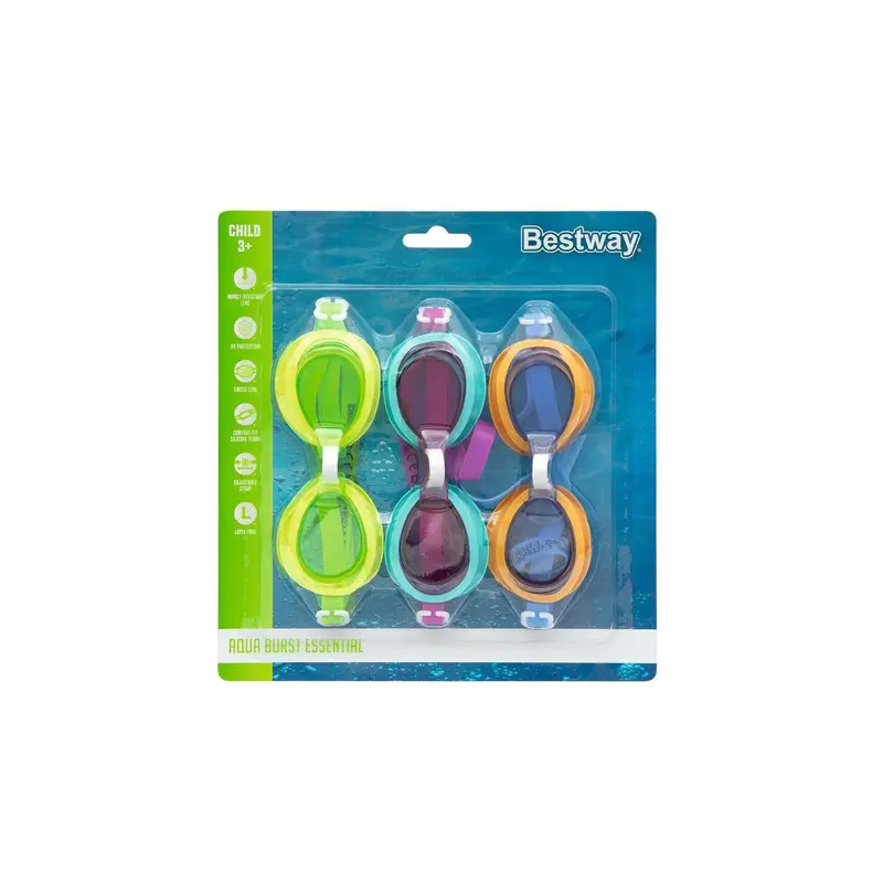 Bestway Aqua Burst Essential Swim Goggles Ages 3+ Set of 3