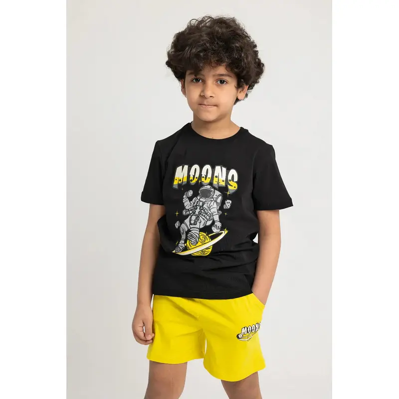 Boys "MOONS" Short-Sleeved Pajama Set  Black