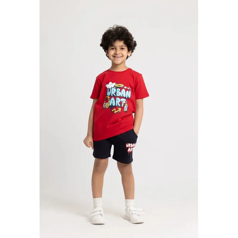 Boys "URBAN ART" Short-Sleeved Pajama Set  Red
