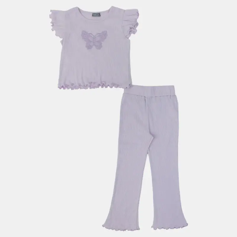 Girls Cotton 2-Piece Outfit Set - Butterfly Design