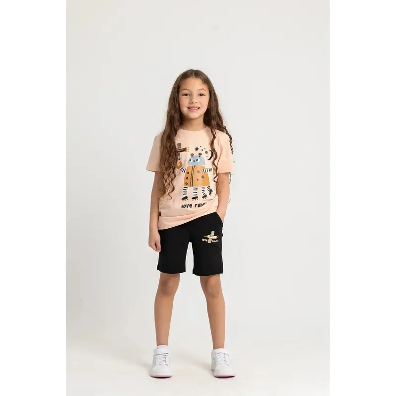 Girls Cotton Pajama Set - I Love Robots Print