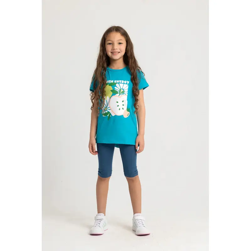 Girls Cotton Pajama Set  Turquoise with Fresh Energy Print