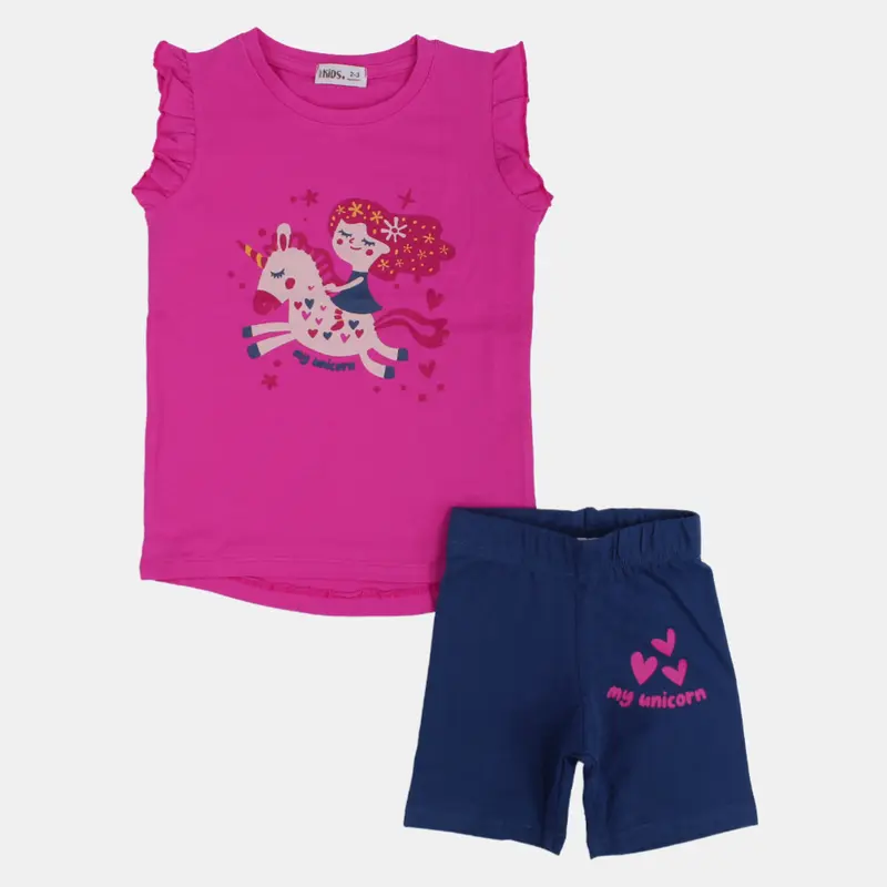 Girls Cotton Sleeveless Pajama  Fuchsia My Unicorn