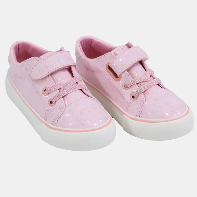 Girls Leather Sneakers  Shiny Pink