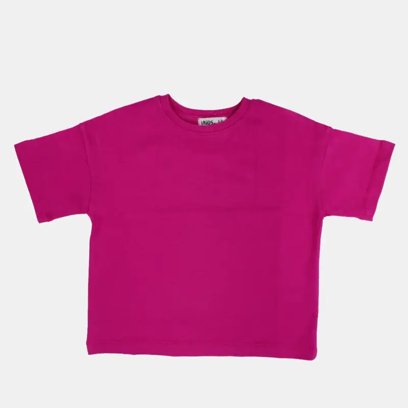 Girls Oversized Short-Sleeved T-Shirt  Plain Fuchsia
