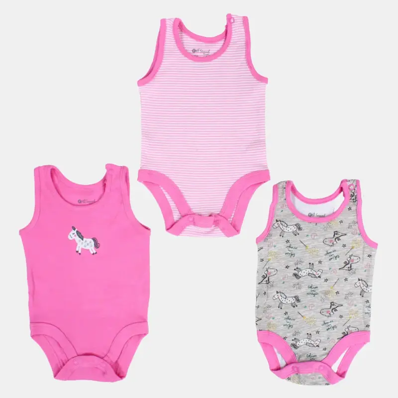 Pack of 3 - Baby Girls Cotton Underwear Bodysuit Pinkish with Unicorn Design