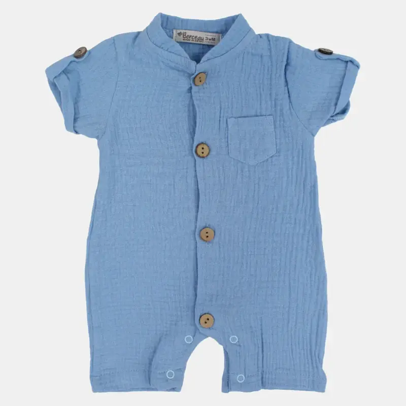 Baby Boys Linen Romper  Short-Sleeved with a Pocket