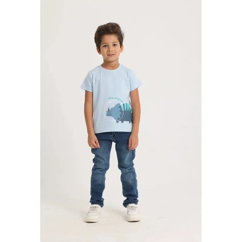Baby Boys Short-Sleeved T-Shirt   Babyblue Dino in Space