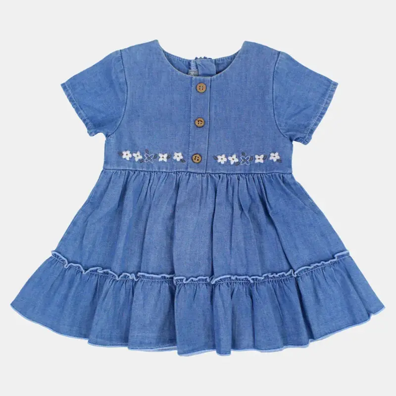 Baby Girls Dark Denim Short-Sleeved Dress