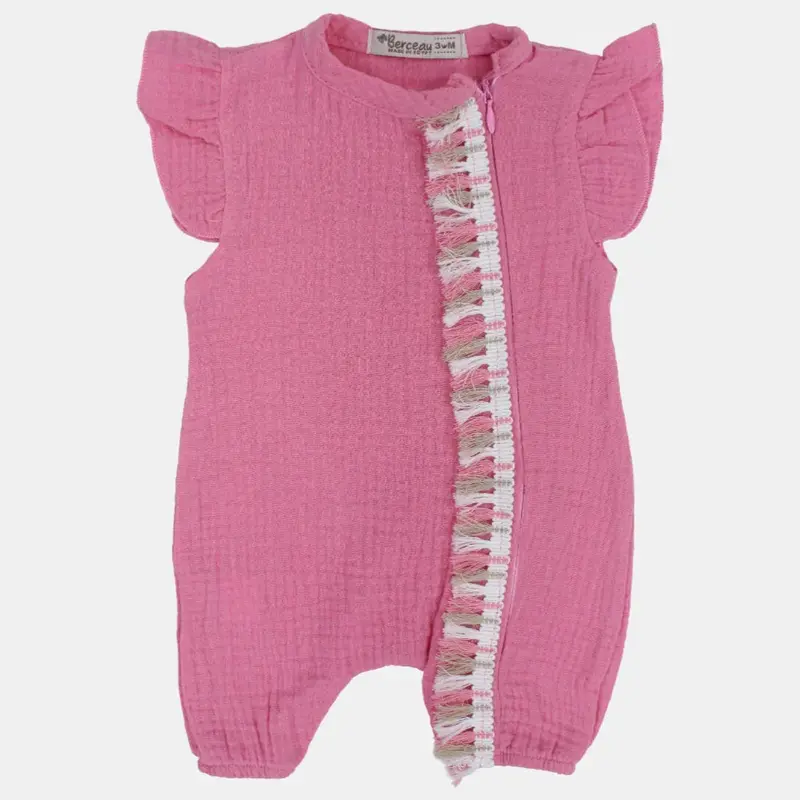 Baby Girls Linen Romper  Sleeveless with Ruffled Shoulders