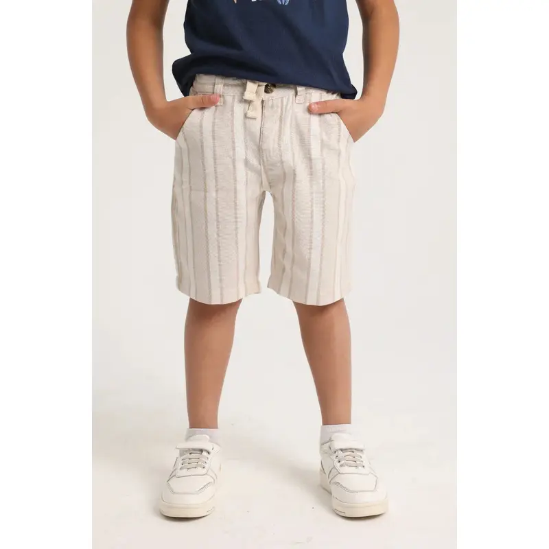 Boys Cotton Shorts  Beige Striped