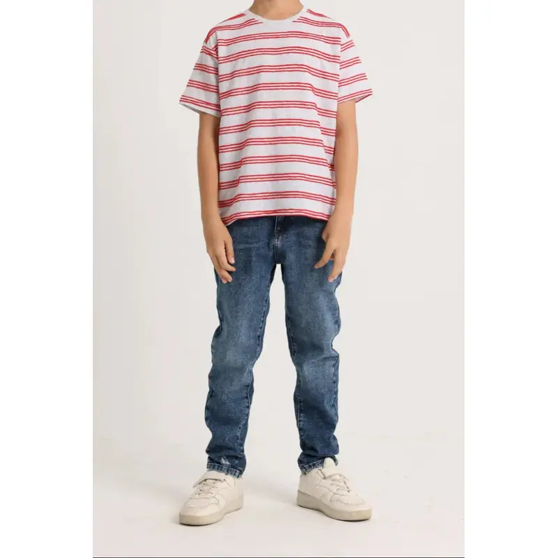 Boys Short-Sleeved T-Shirt  Grey and Red Striped