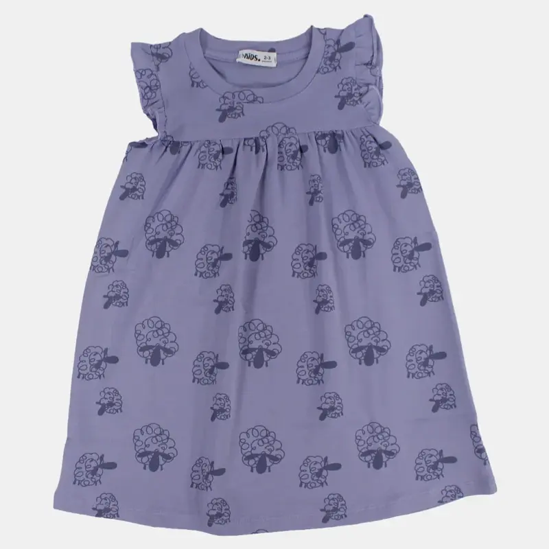 Girls Cotton Sleeveless Nightgown  Purple with Sheep Design