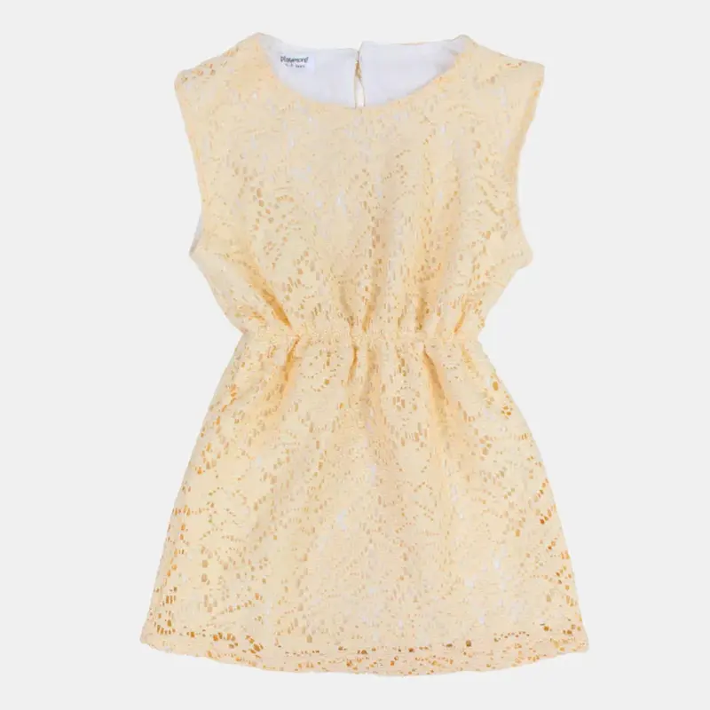 Girls Lace Sleeveless Dress  Beige