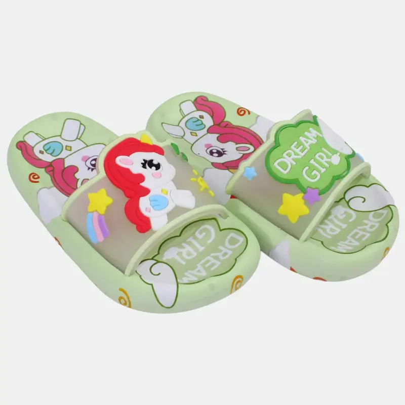 Girls Rubber Slides  Lemon Green with Unicorn Design