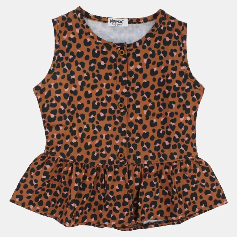 Girls Sleeveless Blouse  Brown Leopard Print