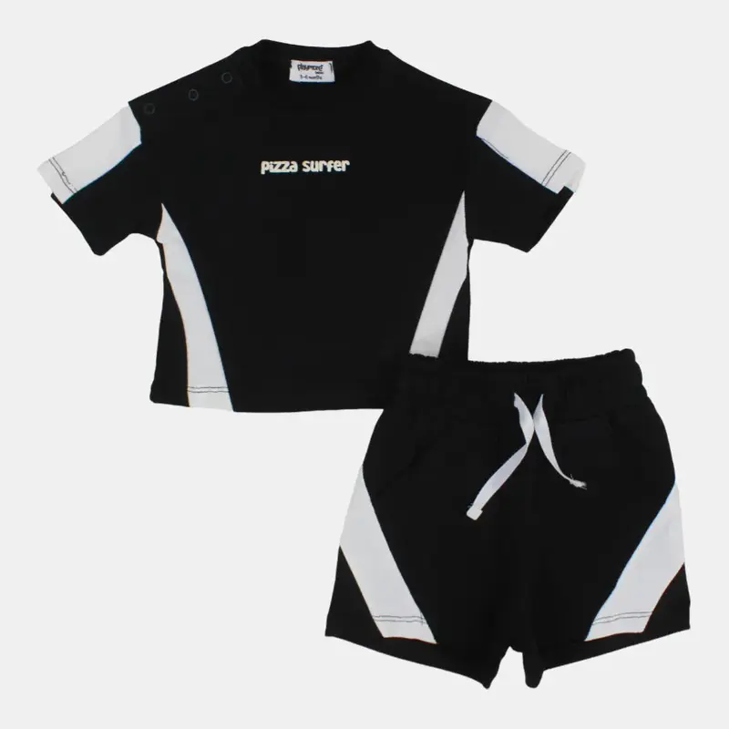 Unisex Baby Black "Pizza Surfer" Outfit Set